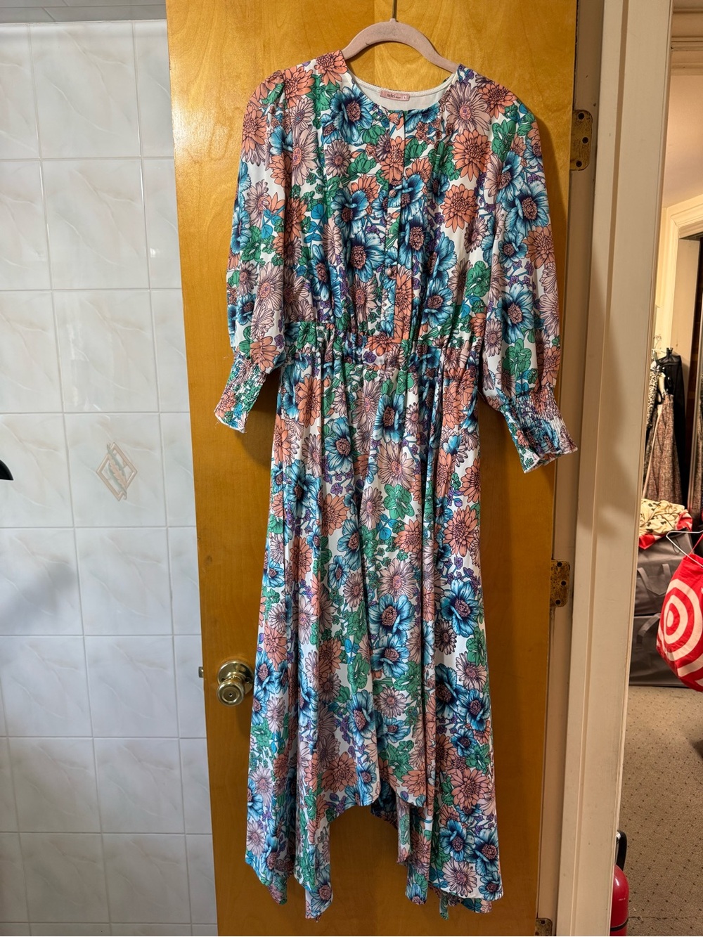 Udel new NO TAGS Floral Long Sleeve Midi Dress with Elastic Waist - Multi